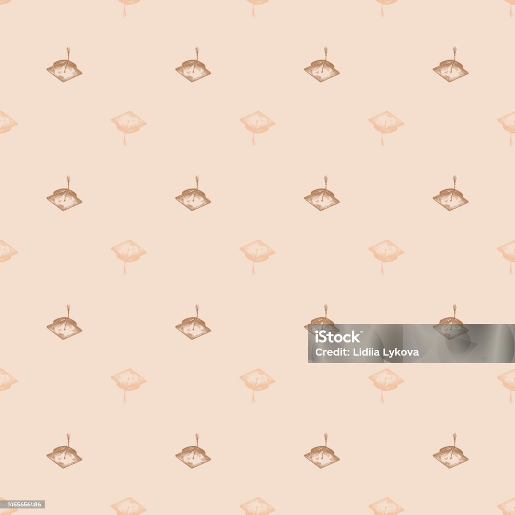 Graduated Hat Pattern Graduate Hat Engraved Seamless Pattern Vintage Element Education In ...