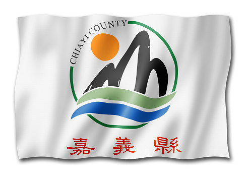Chiayi county flag, China waving banner collection. 3D illustration