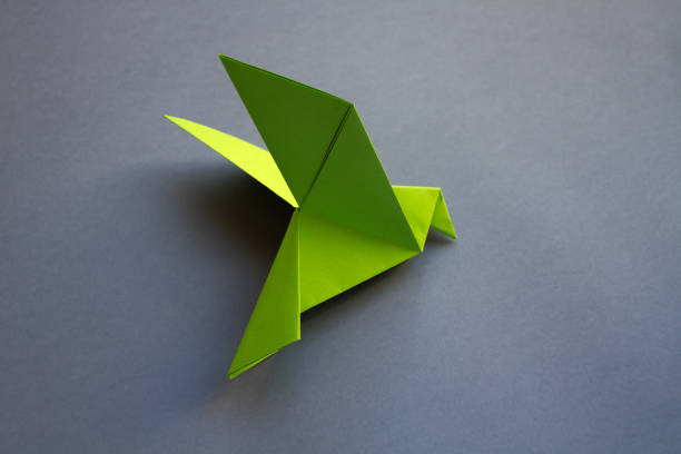istock Green paper dove origami isolated on a grey background 1455656595