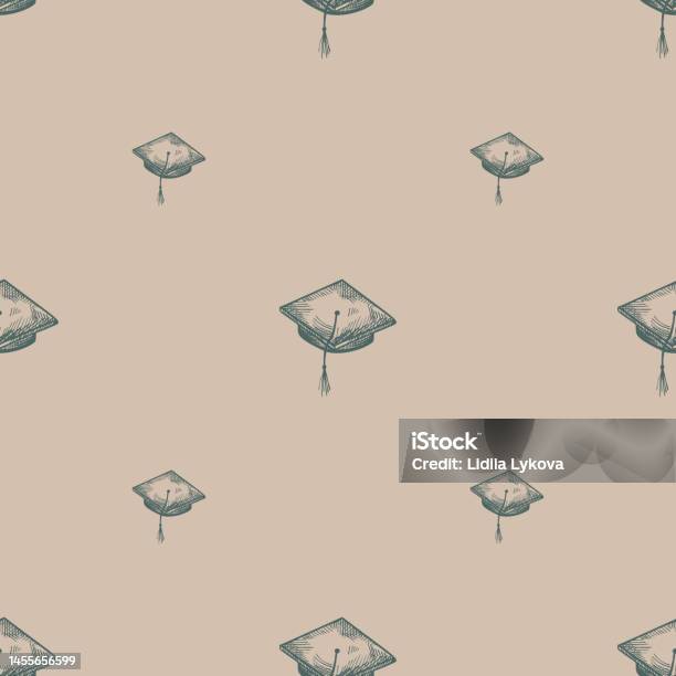 Graduated Hat Pattern Graduate Hat Engraved Seamless Pattern Vintage Element Education In ...