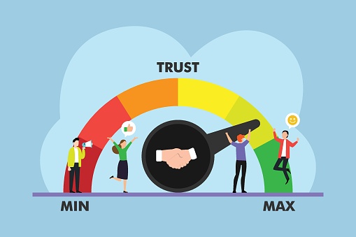 Business people with Trust Level 2d vector illustration concept for banner, website, illustration, landing page, flyer, etc