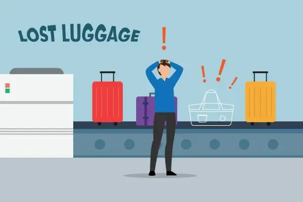 Vector illustration of Upset Passenger Lose Suitcase