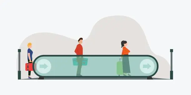 Vector illustration of People on escalator at the airport