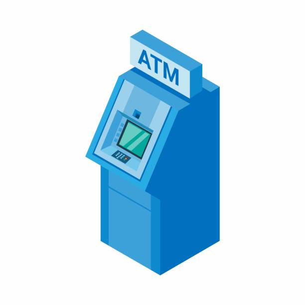 illustrazioni stock, clip art, cartoni animati e icone di tendenza di simbolo bancario della macchina atm illustrazione isometrica vettore - vending machine immagine