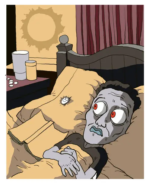 Vector illustration of sleepless man