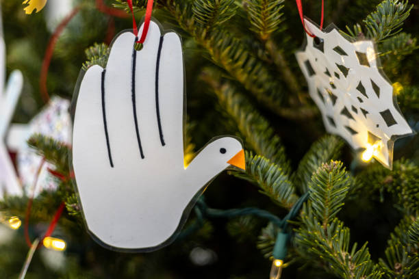 istock Closeup of Christmas ornaments on display 1455676001