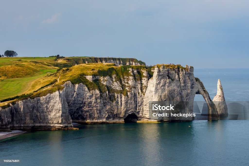The coastline of Etretat in the Normandy France Aerial View Stock Photo