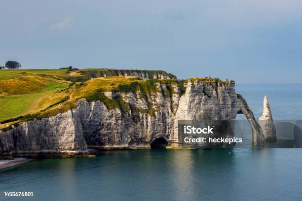 The Coastline Of Etretat In The Normandy France Stock Photo - Download Image Now - Aerial View, Atlantic Ocean, Bay of Water