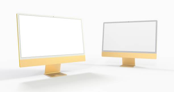 istock 3D rendering of computer displays with blank white screens 1455677070
