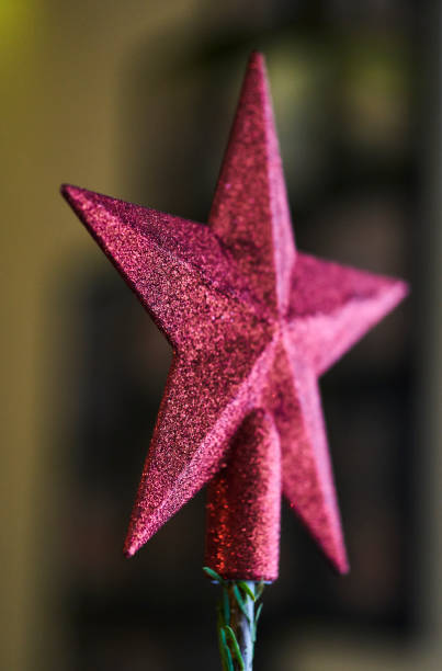 istock Closeup of a pink star on a christmas tree 1455679592