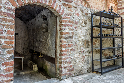 A feet washing room in the entrance of a mosque