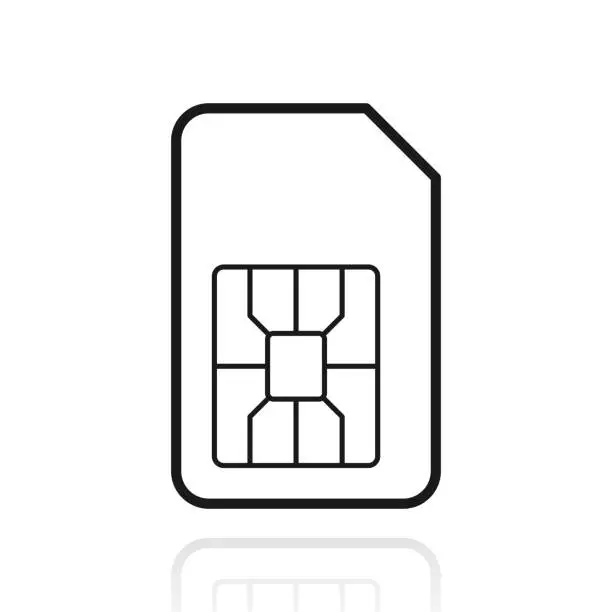 Vector illustration of SIM card. Icon with reflection on white background