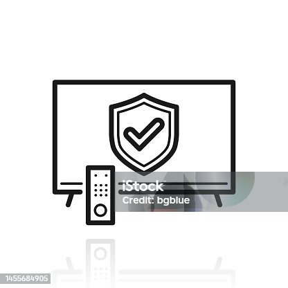istock Secure TV. Icon with reflection on white background 1455684905
