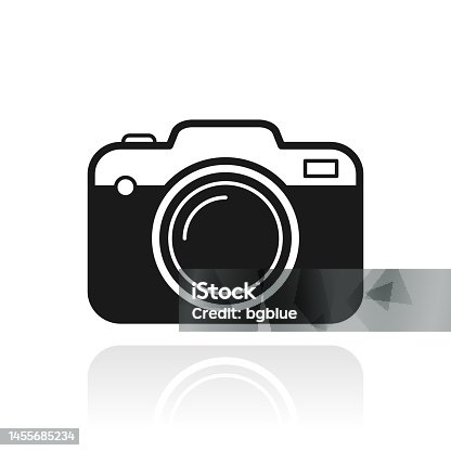 istock Camera. Icon with reflection on white background 1455685234