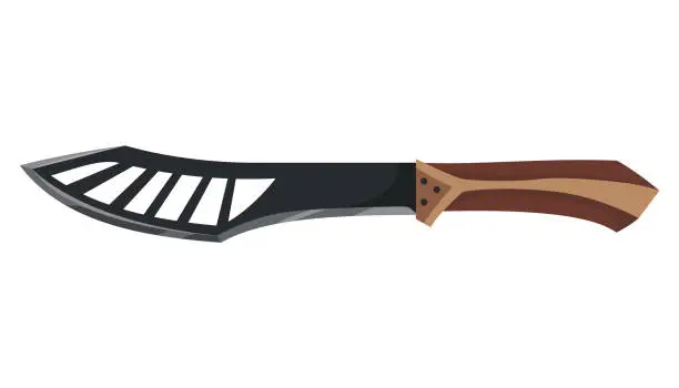 Vector illustration of Military hunting knife. Combat weapon blade, vector model type. Trapper sword or hunter knife blade. Protection concept. Warrior blade or jackknife on white background