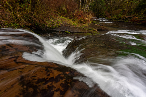 A closeup of Sweet creek falls in Alaska, USA