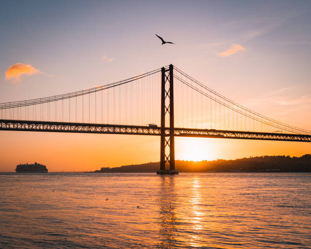 istock Beautiful view of a bridge over a lake at dawn 1455688078