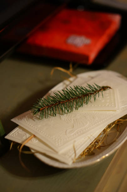 istock Vertical shot of Christmas pine branch on blurred background 1455689379