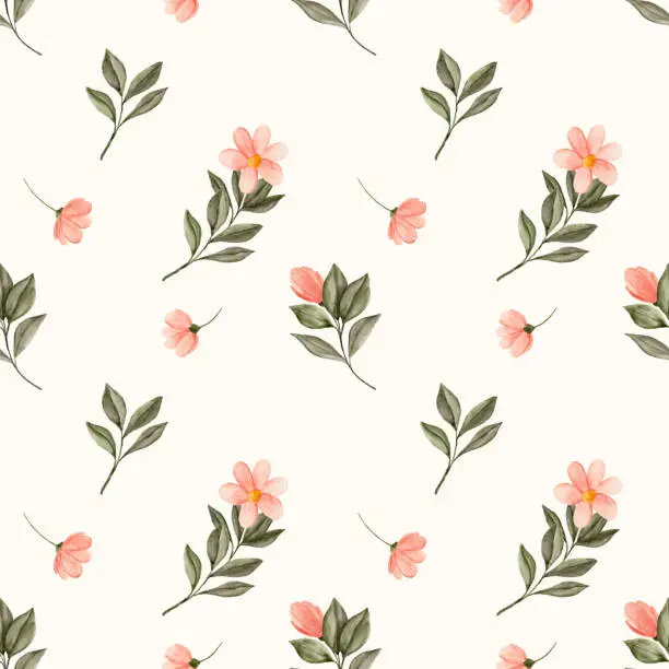 Vector illustration of Beautiful watercolor peach flowers as seamless pattern.