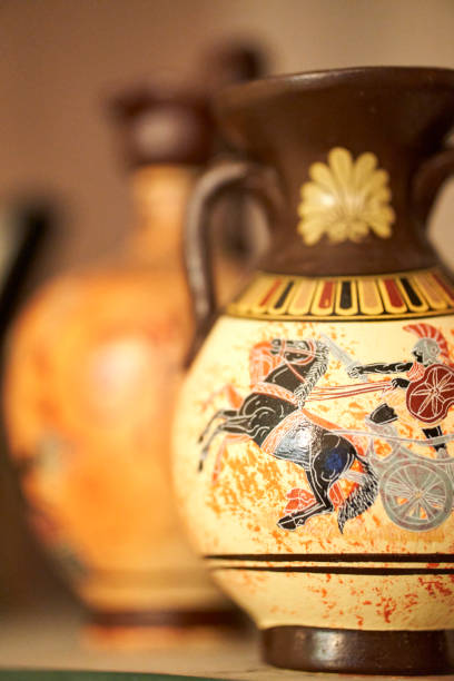 istock Selective focus of an old vase with a beautiful drawing 1455692991