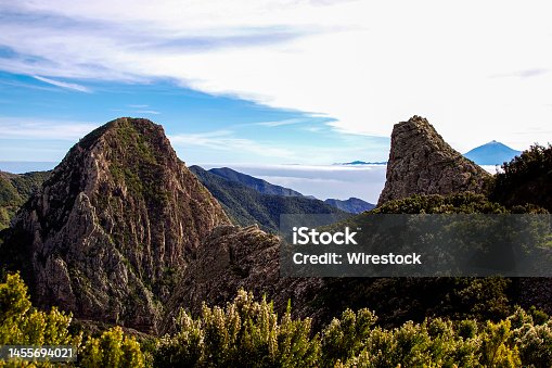 istock View over the Los Roques volcanic vents on La Gomera to Pico del Teide 3717 m on Tenerife, Spain 1455694021