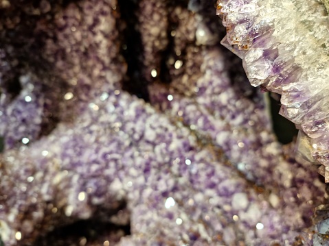 Large Amethyst Crystal Geode - Close-up image.  A Beautiful geological piece well illuminated.