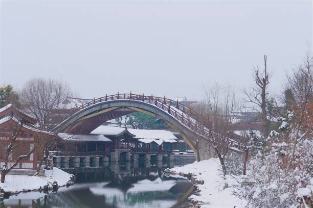 istock Bridge on a narrow river in winter 1455695194