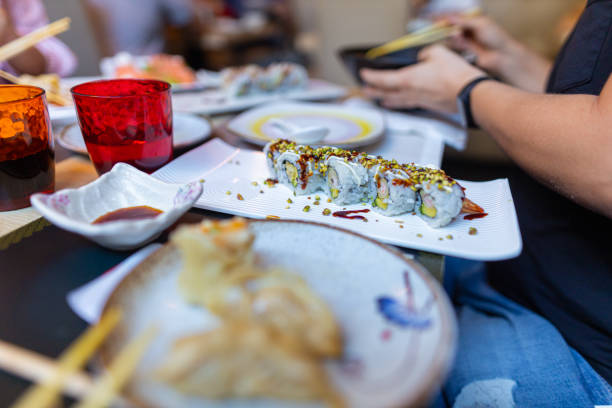 istock Uramaki sushi rolls with avocado and pistachio 1455695376
