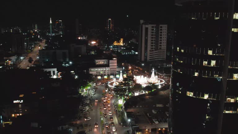 Cityscape of Victoria Island at night, a luxurious business and residential district in Lagos.