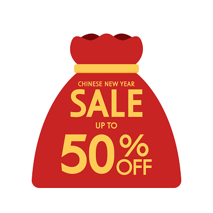 Chinese New Year Money pocket vector. Chinese money bag vector. Vector flat long shadow design. ioslated vector. Chinese sale.