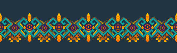 stockillustraties, clipart, cartoons en iconen met ethnic pattern geometric design folklore ornament. tribal ethnic vector texture. seamless striped pattern in aztec style. figure tribal embroidery. indian ep.17 - maya