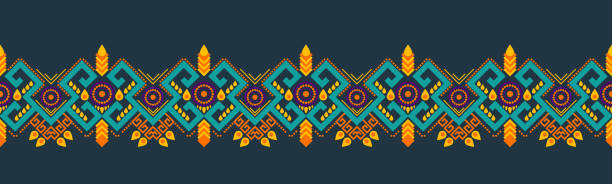 ilustrações, clipart, desenhos animados e ícones de ornamento folclórico de design geométrico de padrão étnico. textura do vetor étnico tribal. padrão listrado sem costura em estilo asteca. figura bordado tribal. índia ep.17 - maya