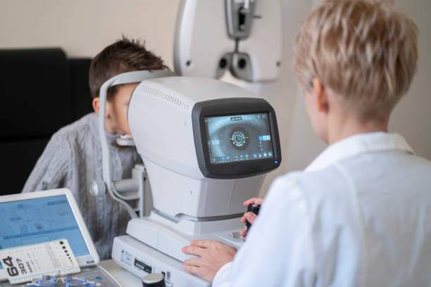 istock An adolescent  getting his eyes tested in a modern Ophthalmologist 1455701932