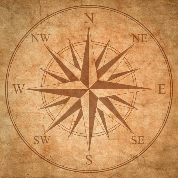 A compass is carved in a black and white marble. North, south, east, west... The person may be looking for his way. Image that can be used for social, psychological, adolescent themes,...