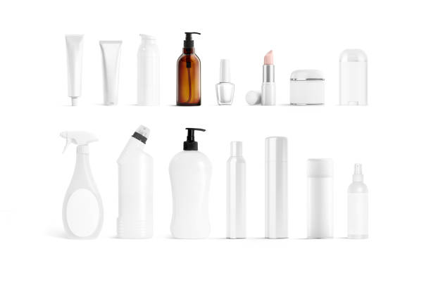 istock Blank white cosmetic and cleaning pack mockup, isolated 1455705348