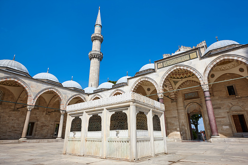 Suleymaniye old historical mosque with minarets. Istanbul landmark, Turkey