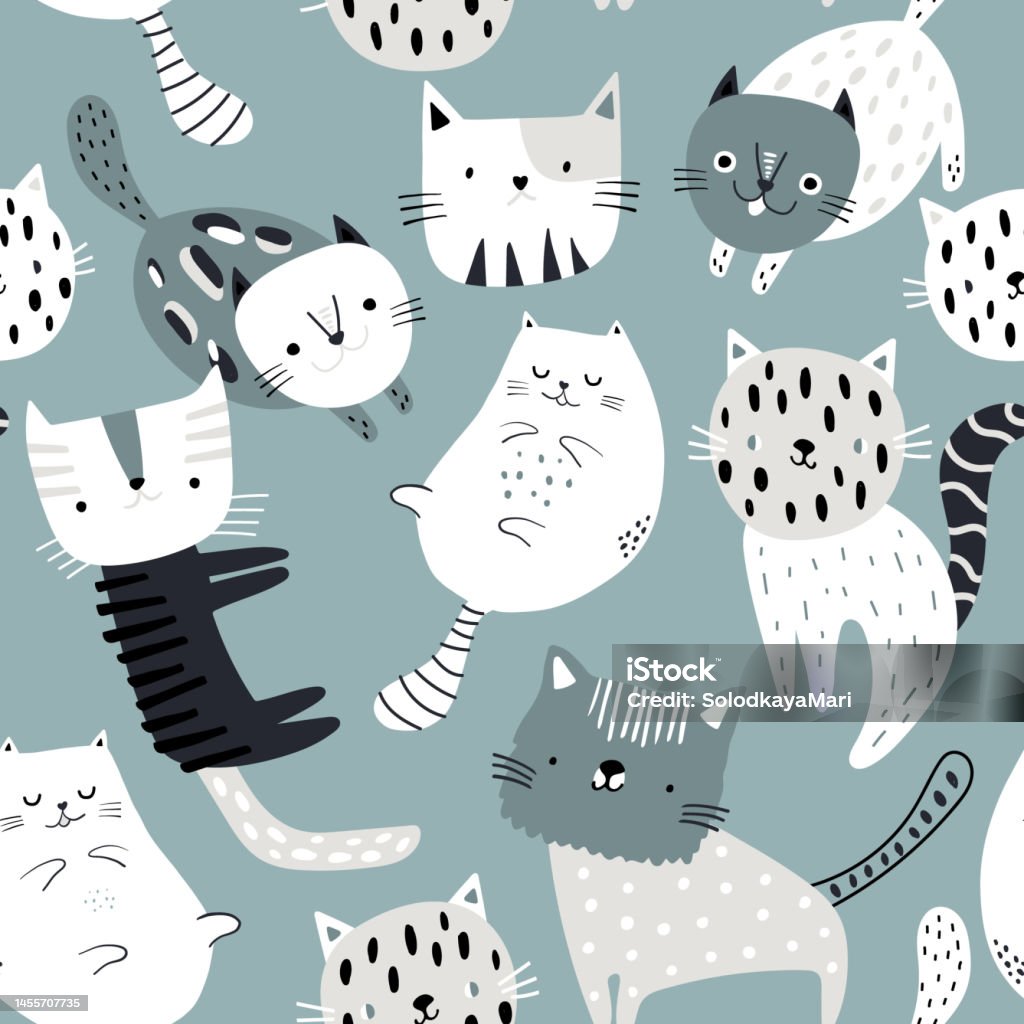 Subtle Cat Pattern Seamless Pattern With Cute Cats And Kittens Creative Childish Texture ...
