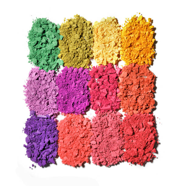 istock Set colorful swatches beauty product multi-colored crushed eyeshadows for makeup isolated on white background, flat lay of eyeshadows vivid colors, close up cosmetic textures, top view pattern 1455708035