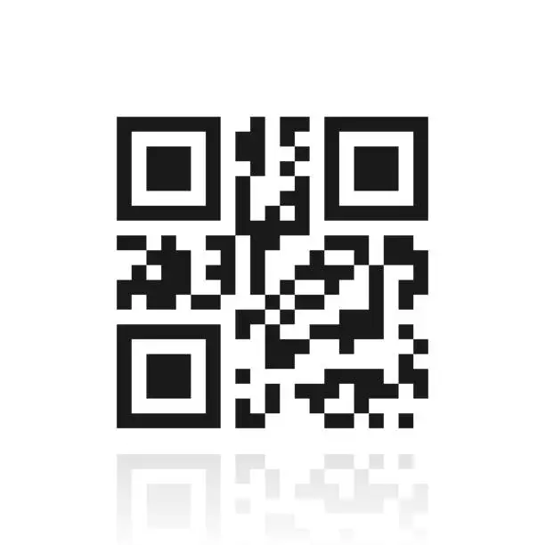 Vector illustration of QR code. Icon with reflection on white background