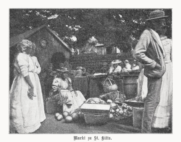 istock Market in Saint Kitts, Caribbean, halftone print, published in 1899 1455708685