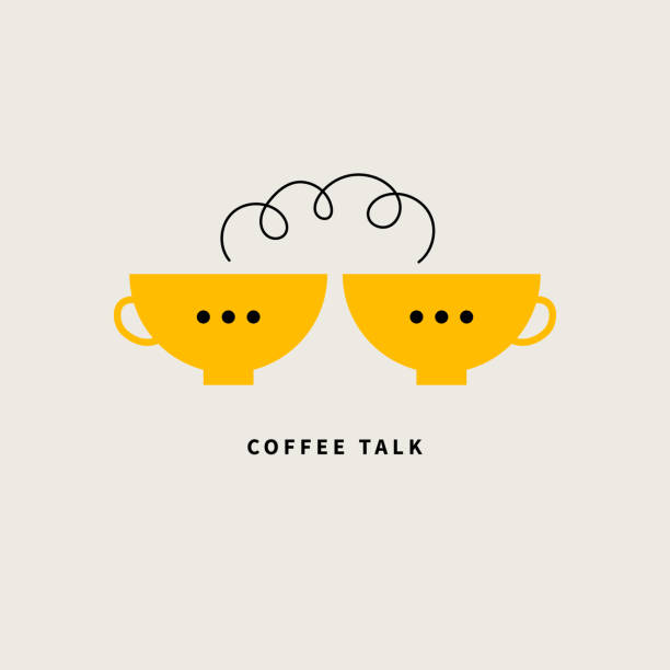 Coffee talk two cups, meeting icon vector art illustration