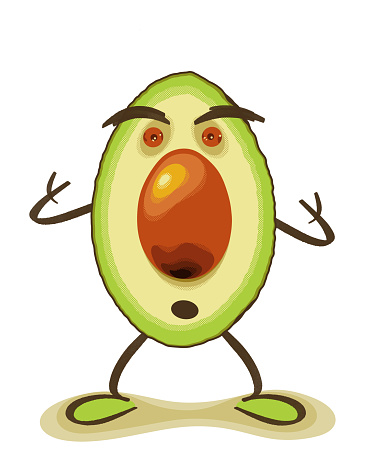 An illustration of a retro-style avocado figure