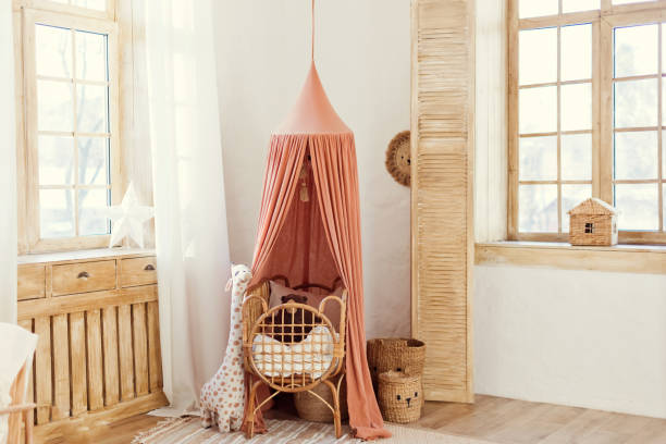 istock Playroom interior with crib with canopy 1455713330