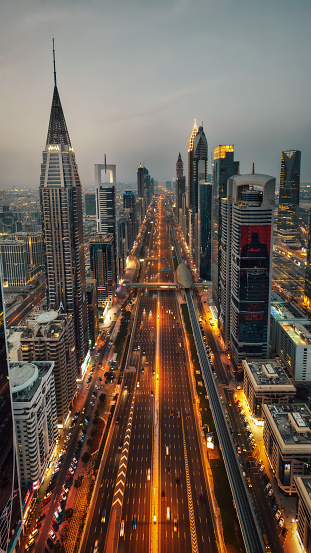 Sheikh Zayed Road in Dubai UAE taken in May 2022