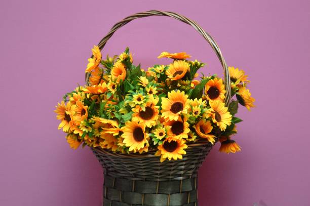decorative flowers sunflowers in a basket for room decoration