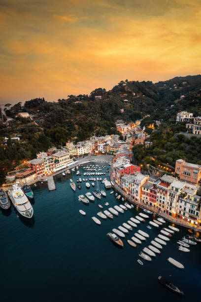 Portofino, Italy during sunrise taken in May 2022 stock photo