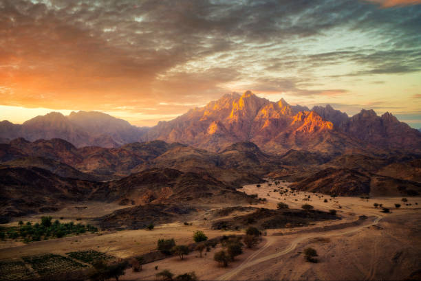 Mountains in the desert in Saudi Arabia taken in January 2022 stock photo