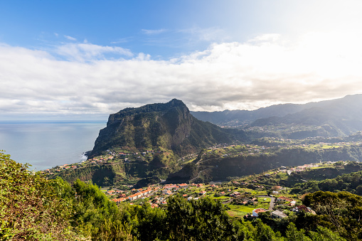 View over Porto da Cruz on the heights towards the sea on Madeira Island on a winter day