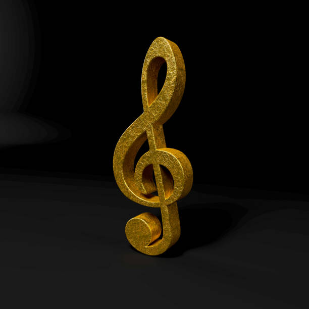 istock 3d golden treble clef on black. 3d render illustration. 1455719335