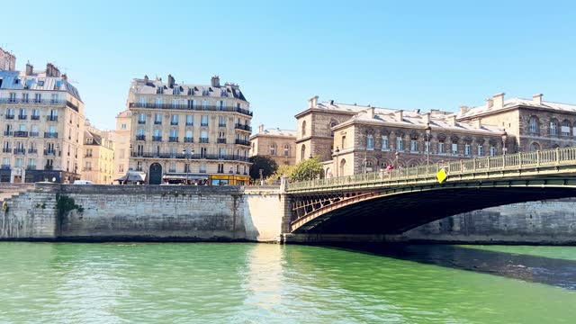 View from Pont d'Arcole bridge on Seine river in Paris